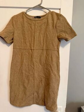 ZARA Short Sleeve Tan Shift Dress